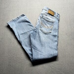 BKE Jake Jeans Mens 34x34 Light Wash Straight Leg Stretch Denim Buckle